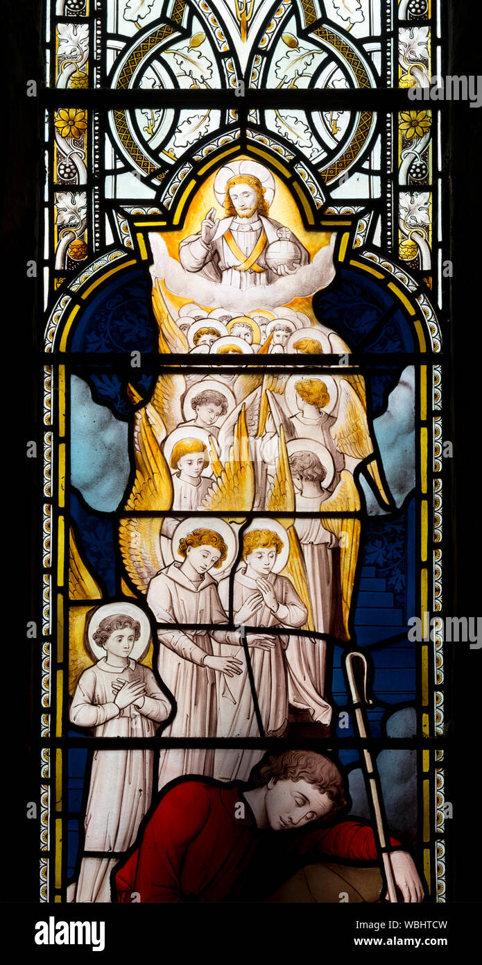 Jacob`s Dream stained glass, St Michael and All Angels Church, Finmere